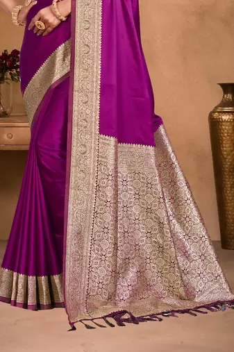 wine purple silk blend woven work traditional saree