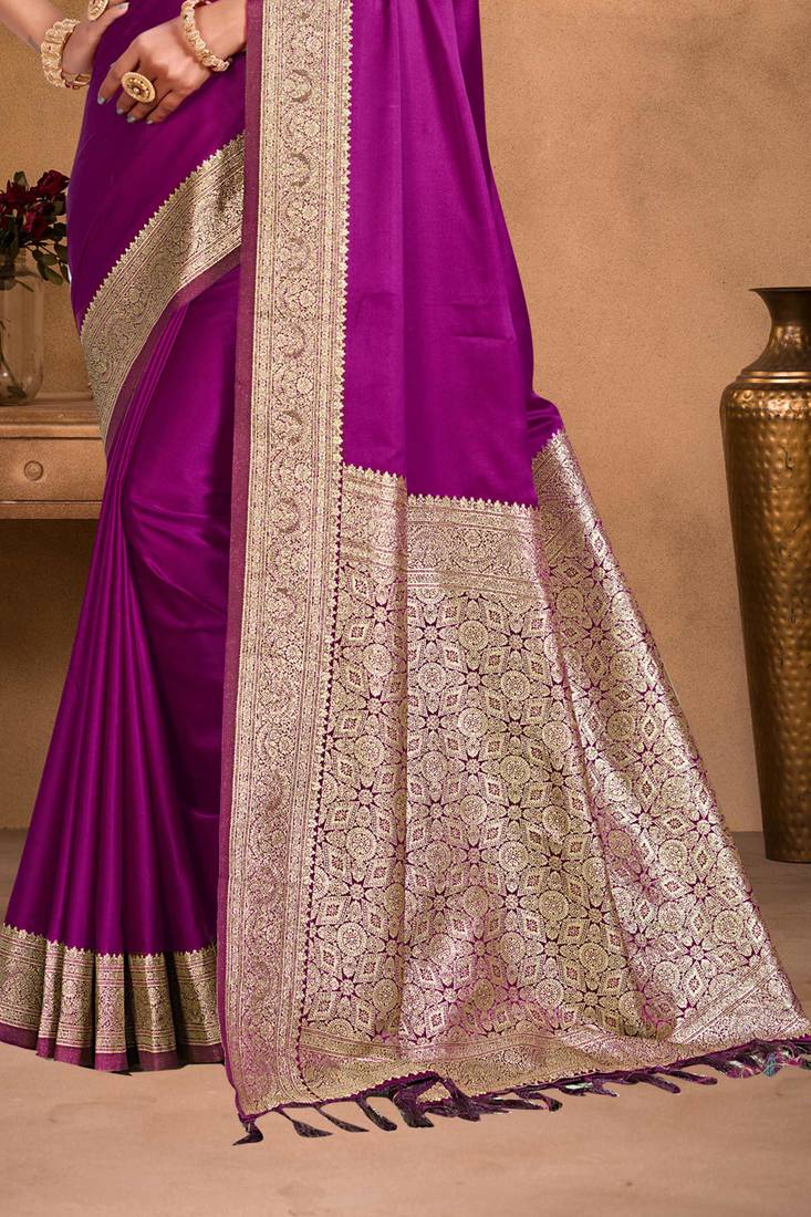 wine purple silk blend woven work traditional saree