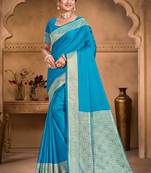 sky blue silk blend woven work traditional saree