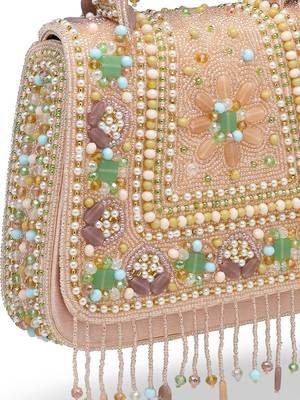 Anekaant blush & bead pink satin concentric beadwork embellished clutch 8