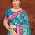 teal blue satin silk blend woven work traditional saree