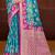 teal blue satin silk blend woven work traditional saree