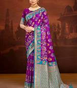 royal purple satin silk blend woven work traditional saree