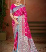 rani pink satin silk blend woven work traditional saree