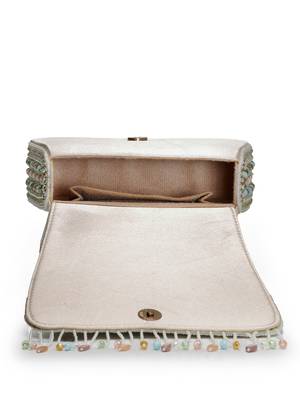 Anekaant blush & bead ivory satin concentric beadwork embellished clutch 7