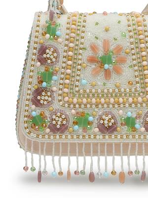 Anekaant blush & bead ivory satin concentric beadwork embellished clutch 8