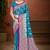 teal blue satin silk blend woven work traditional saree