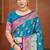 teal blue satin silk blend woven work traditional saree