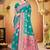 teal green satin silk blend woven work traditional saree