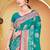 teal green satin silk blend woven work traditional saree