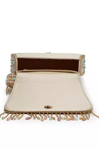 Anekaant blush & bead gold satin concentric beadwork embellished clutch