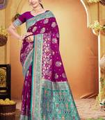 wine purple satin silk blend woven work traditional saree