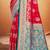 crimson red satin silk blend woven work traditional saree