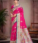 rani pink satin silk blend woven work traditional saree