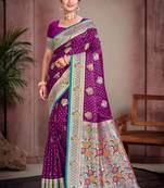 wine purple satin silk blend woven work traditional saree