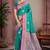 teal blue satin silk blend woven work traditional saree
