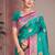 teal blue satin silk blend woven work traditional saree