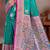 teal blue satin silk blend woven work traditional saree