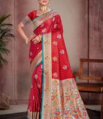 sindoor red satin silk blend woven work traditional saree