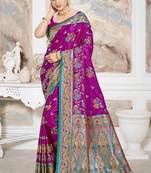 royal purple satin silk blend woven work traditional saree