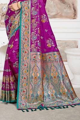 royal purple satin silk blend woven work traditional saree 3