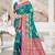 teal green satin silk blend woven work traditional saree