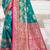 teal green satin silk blend woven work traditional saree