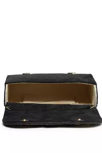 Anekaant beaded botanica black suede swirl embellished clutch