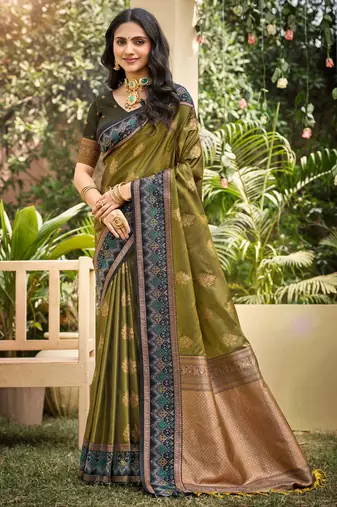 green soft silk blend woven work traditional saree