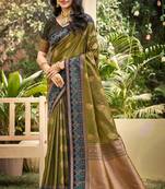 green soft silk blend woven work traditional saree