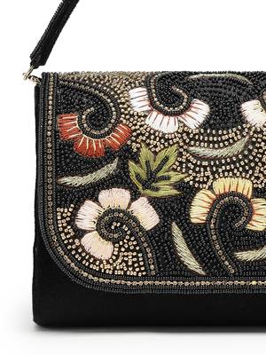  beaded botanica black suede swirl embellished clutch 8