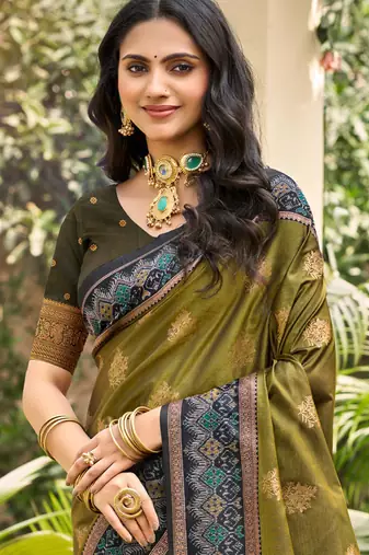 green soft silk blend woven work traditional saree