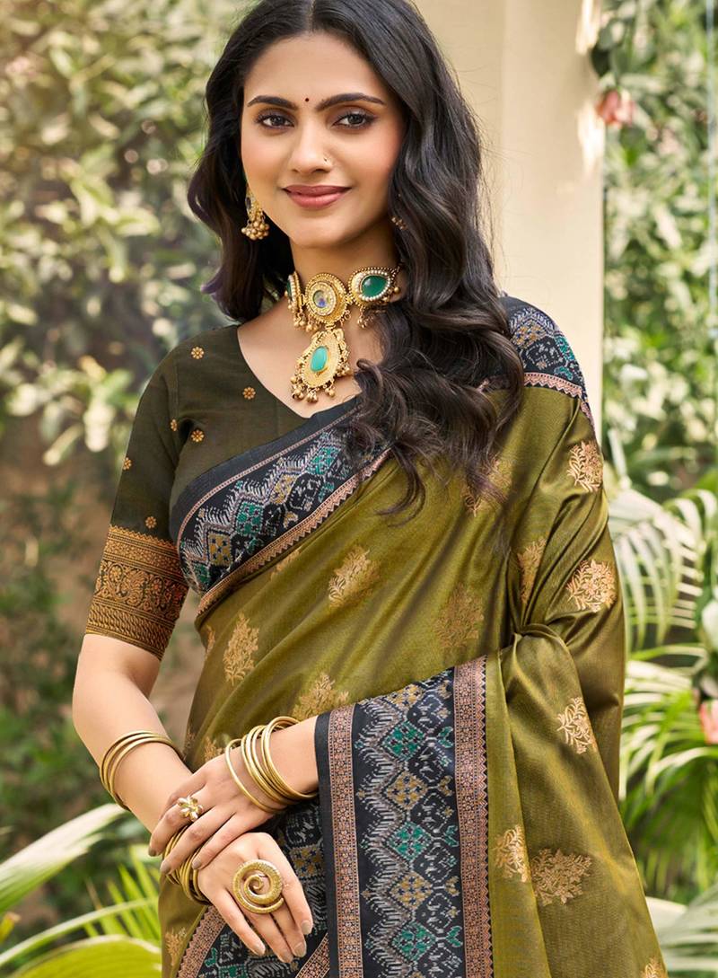 green soft silk blend woven work traditional saree