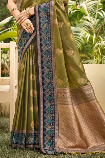 green soft silk blend woven work traditional saree
