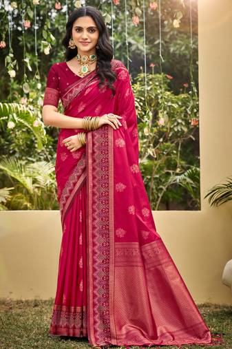 pink soft silk blend woven work traditional saree