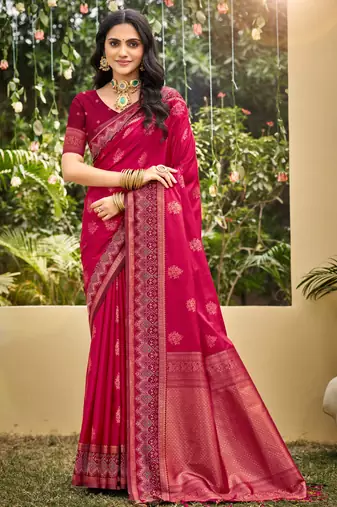 pink soft silk blend woven work traditional saree