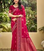 pink soft silk blend woven work traditional saree