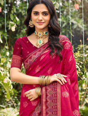 pink soft silk blend woven work traditional saree 2