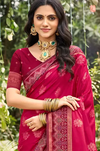 pink soft silk blend woven work traditional saree