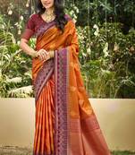 orange soft silk blend woven work traditional saree