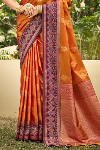 orange soft silk blend woven work traditional saree