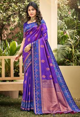 purple soft silk blend woven work traditional saree 1