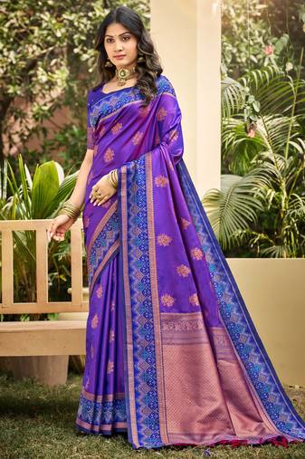 purple soft silk blend woven work traditional saree
