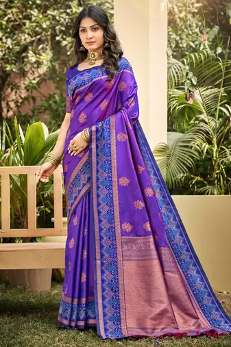 purple soft silk blend woven work traditional saree