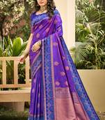 purple soft silk blend woven work traditional saree