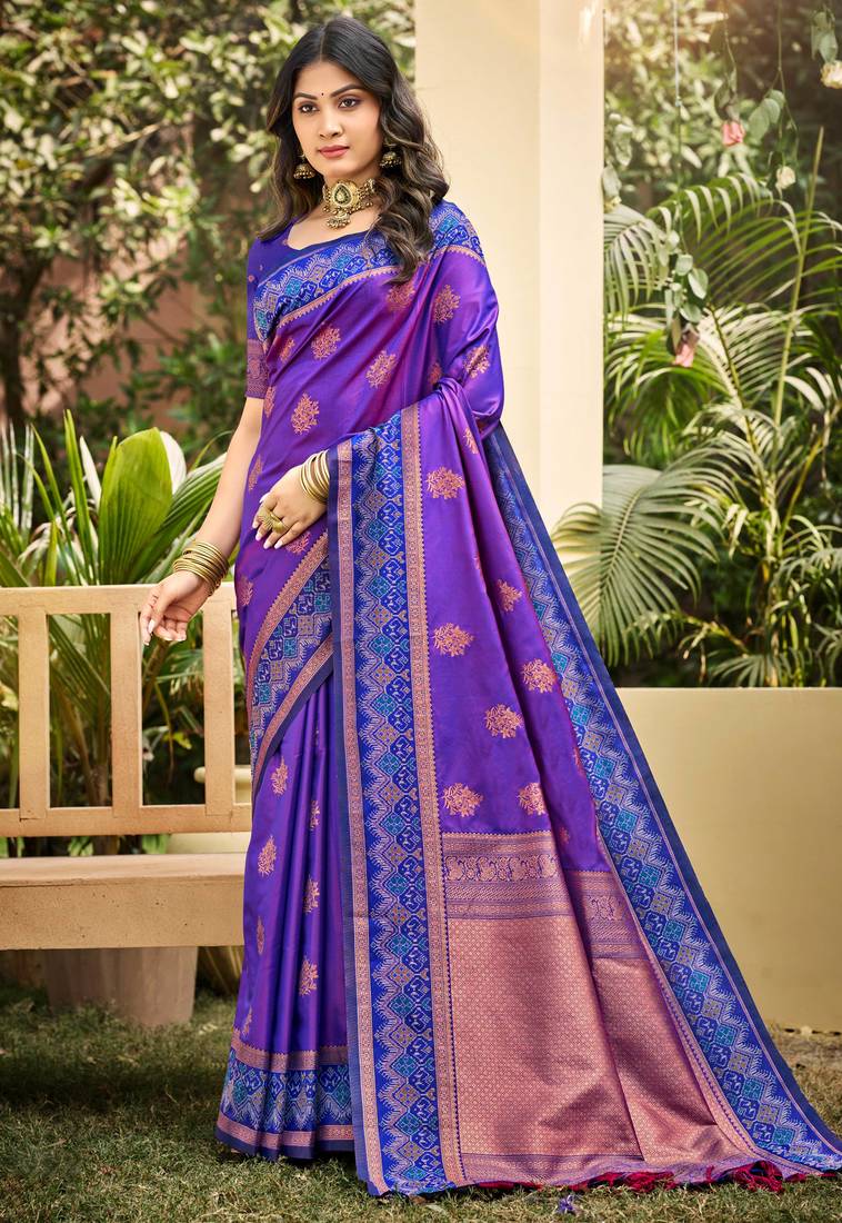 purple soft silk blend woven work traditional saree