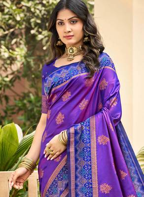 purple soft silk blend woven work traditional saree 2