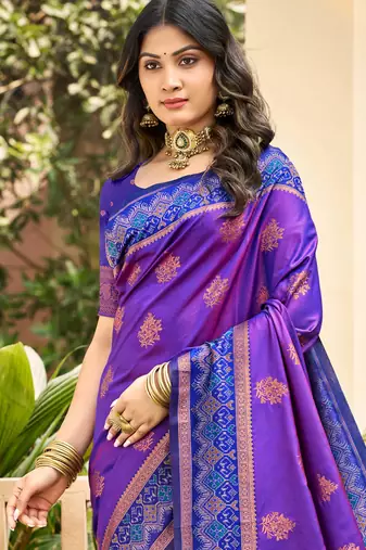 purple soft silk blend woven work traditional saree