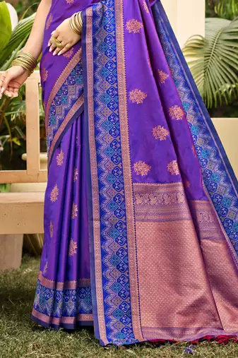 purple soft silk blend woven work traditional saree