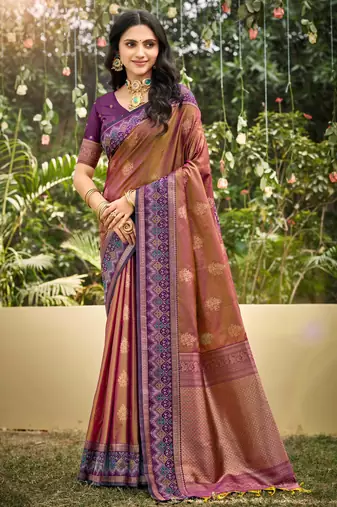 peach soft silk blend woven work traditional saree